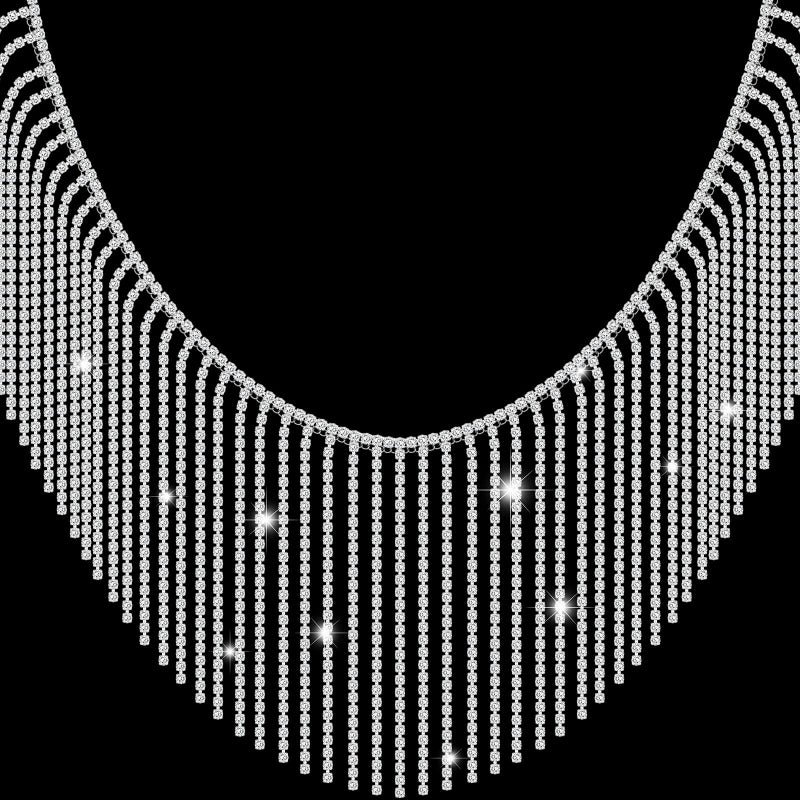 WILLBOND 2 Yard Rhinestone Fringe Trim Rhinestone Ribbon Tassel Chain Diamond Crystal Tassel Fringe Trim for Sewing Crafts Wedding Party Clothing Accessories Female Jewelry Silver 