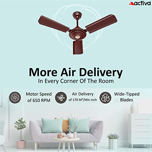 ACTIVA Apsra 900mm Ceiling Fan Brown | 650 RPM High Speed | Anti-Dust Coating | Energy Efficient Motor | 36 Inch Sweep | Powerful Air Delivery | Pack of 1 | 2 Year Warranty - Image 4