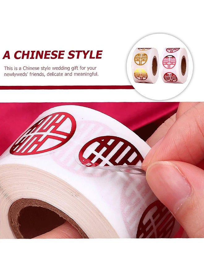 2 Rolls Self-Adhesive Stickers, Double Happiness Stickers Chinese Style Decor, Xi Labels Chinese Lucky Decals For Wedding Invitation, Wedding Candy, Gift Decorate - Image 3