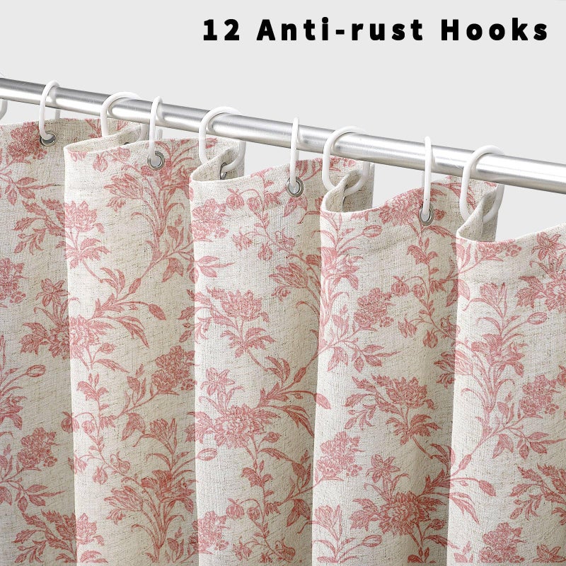 WOUVMA Pink Shower Curtain Floral Cotton Linen Cottagecore Shower Curtain for Bathroom 72" W x 72" L - Image 2