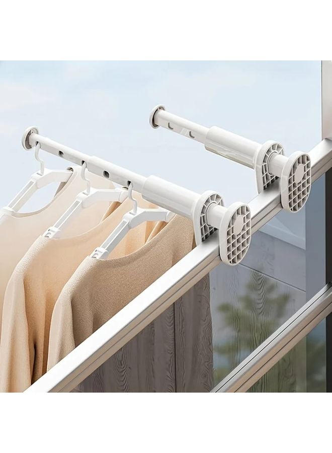 White Adjustable Retractable Window Drying Rack 7 Hook Space Saving ABS Plastic - Image 5
