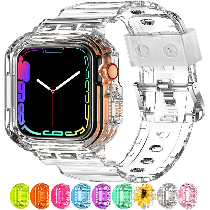 XYF Compatible for Crystal Clear Apple Watch Bands, 41mm 40mm 38mm Bumper Case for Men Women Jelly Sport Cover Strap for iWatch Ultra 3 2 Series 11 10 9 8 7 SE 6 5 4 3 (CrystalClear, 38/40/41) - Image 1