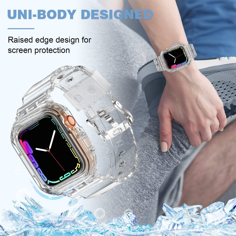XYF Compatible for Crystal Clear Apple Watch Bands, 41mm 40mm 38mm Bumper Case for Men Women Jelly Sport Cover Strap for iWatch Ultra 3 2 Series 11 10 9 8 7 SE 6 5 4 3 (CrystalClear, 38/40/41) - Image 5