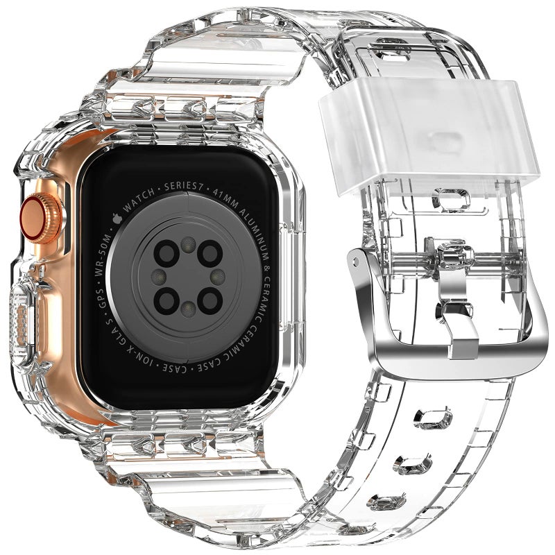 XYF Compatible for Crystal Clear Apple Watch Bands, 41mm 40mm 38mm Bumper Case for Men Women Jelly Sport Cover Strap for iWatch Ultra 3 2 Series 11 10 9 8 7 SE 6 5 4 3 (CrystalClear, 38/40/41) - Image 2