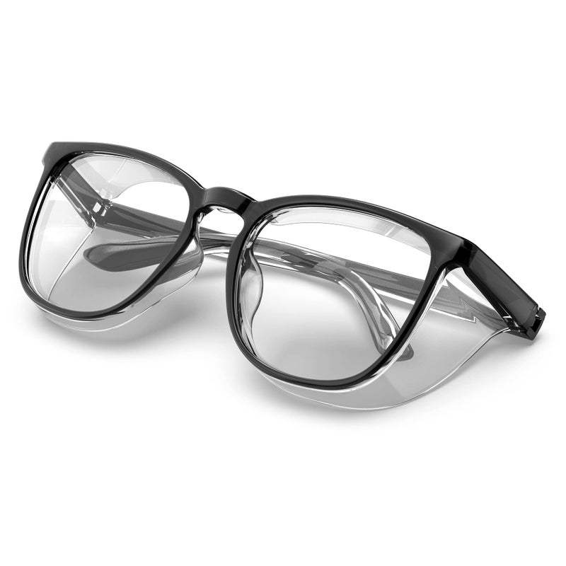 Meigix Safety Glasses Anti Fog Anti Scratch Stylish Safety Glasses With Side Shields  Cute Safety Goggles For Women/Men(Black 1 Pair)