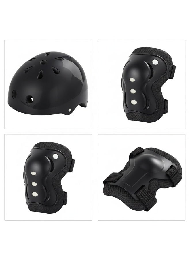 OVERS Kids Protective Gear Set with Helmet, Knee Pads & Elbow Pads – Adjustable Safety Kit for Cycling, Skating & Skateboarding (Black) - Image 1