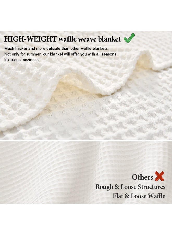 PHF PHF 480GSM 100% Washed Cotton Waffle Weave Blanket, Cozy Breathable Skin-Friendly Throw King Size for All Season, Luxury Fall Layer for Couch Bed Sofa, Elegant Home Decor, Coconut White,104"x90"  - Image 3