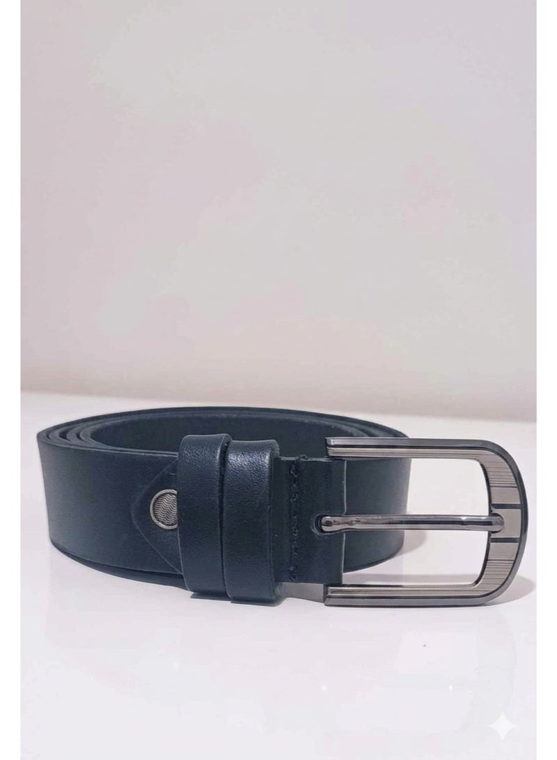 Men's classic genuine leather belt with metal buckle - 130 cm, casual waist belt for formal wear and jeans, available in black - modern and elegant design - Image 3