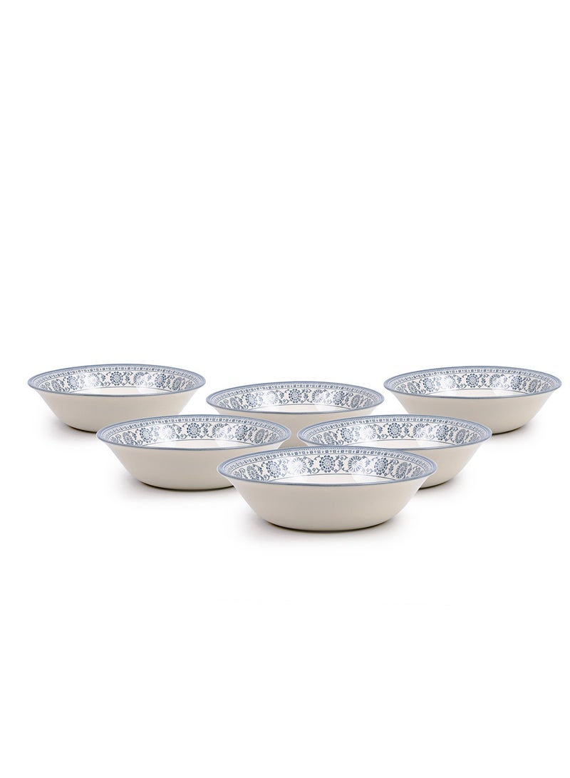 Claytan Plethora 9 inch Floral Pattern Ceramic Salad Bowl (Grey, Set of 6) - Image 1