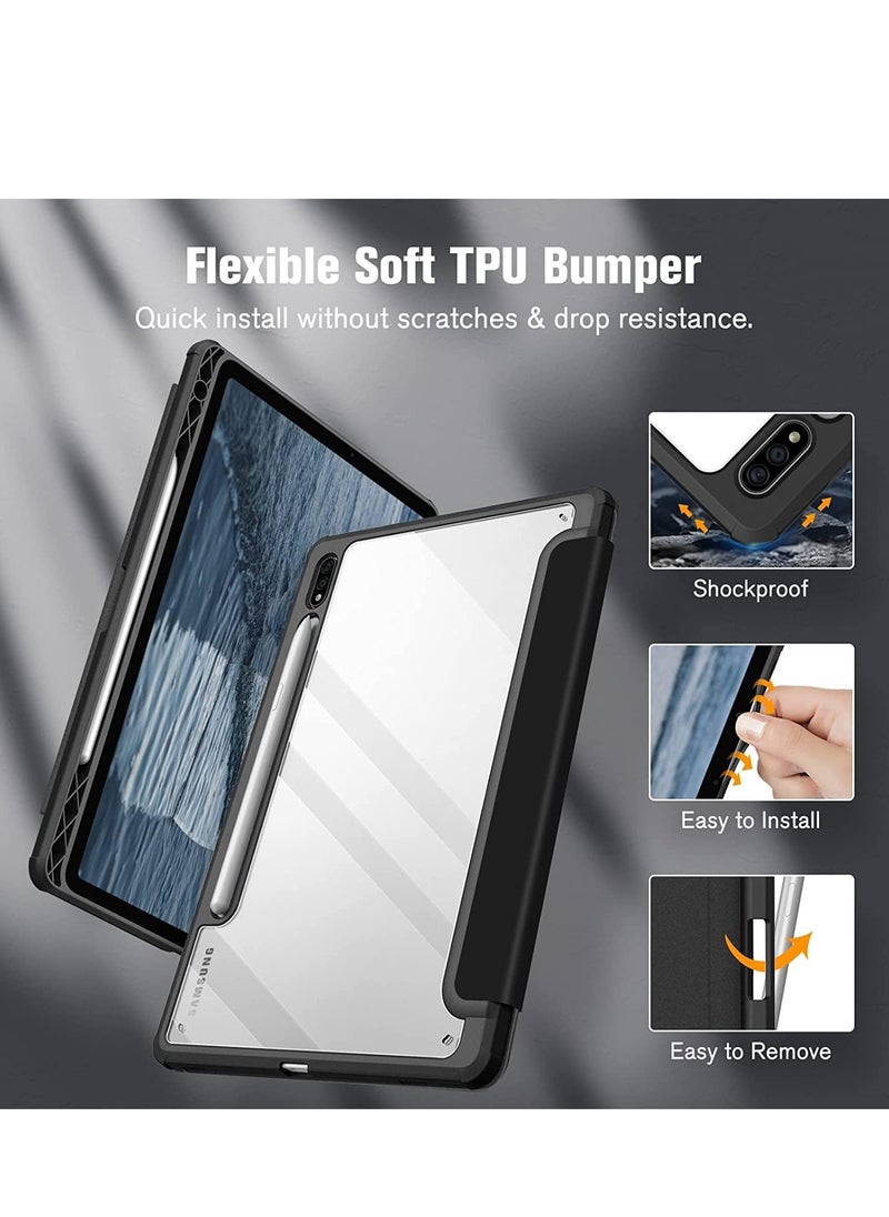 EVO Hybrid Slim Case for Samsung Galaxy Tab S8/Tab S7 with S Pen Holder Shockproof Cover with Clear Transparent Back Shell Auto Wake/Sleep and screen protector (Black)  - Image 2