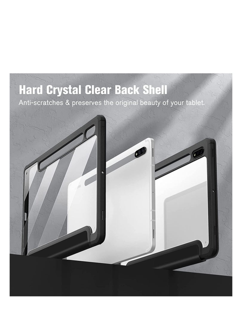 EVO Hybrid Slim Case for Samsung Galaxy Tab S8/Tab S7 with S Pen Holder Shockproof Cover with Clear Transparent Back Shell Auto Wake/Sleep and screen protector (Black)  - Image 3