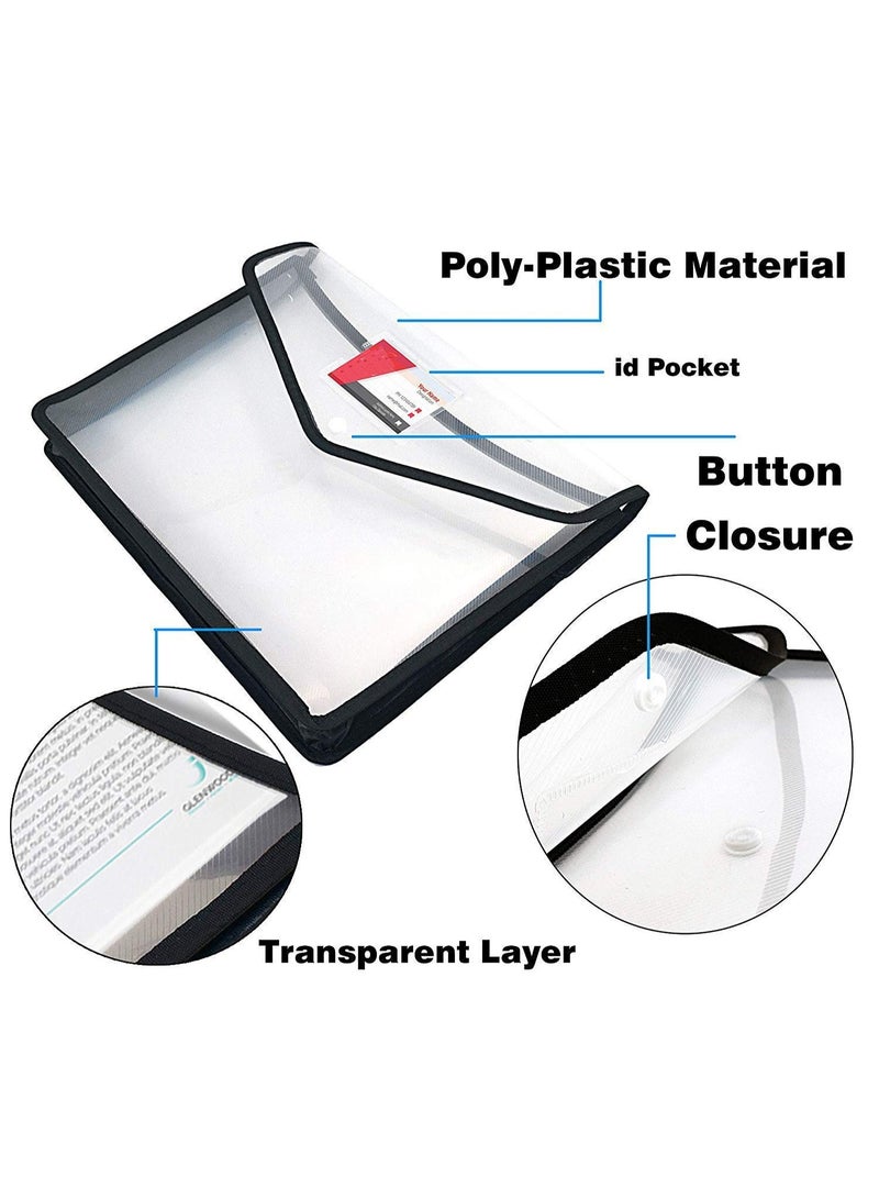 SPS File Folder, Transparent Poly-Plastic A4/Foolscap Documents File Storage Bag with Snap Button Set of 5/Certificate File Folder - Image 4