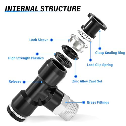 TAILONZ PNEUMATIC Male Branch Tee 3/8 Inch Tube OD x 1/4 Inch NPT Thread Push to Connect Fittings PT-3/8-N2 (Pack of 10) - Image 3
