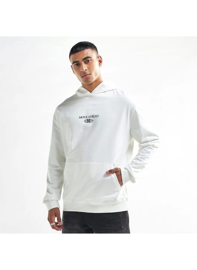FAV Slogan Print Hoodie with Kangaroo Pocket and Long Sleeves