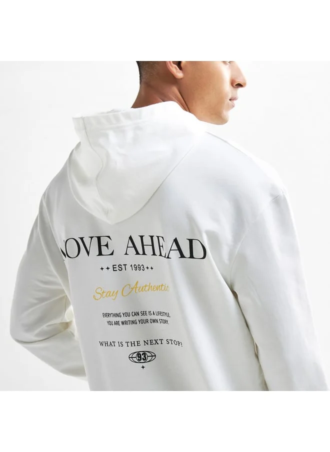 FAV Slogan Print Hoodie with Kangaroo Pocket and Long Sleeves