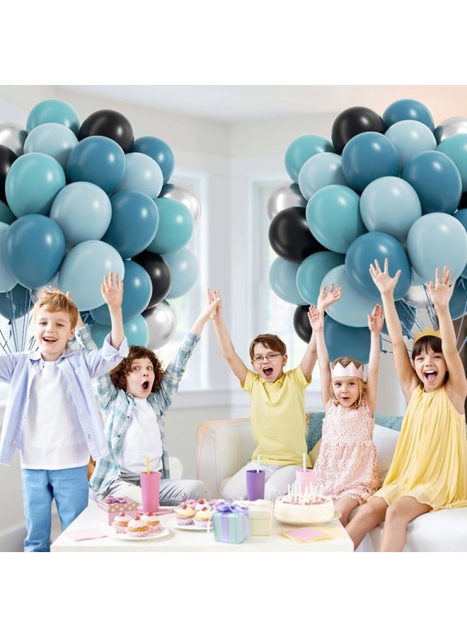 Leraqertra 60pcs Race Car Balloons 12inch with Dusty Slate Blue Black Teal Metallic Silver Latex Balloons for Race Car Two Fast Baby Shower Birthday Party Decorations - Image 5
