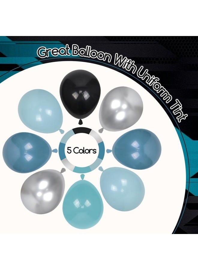 Leraqertra 60pcs Race Car Balloons 12inch with Dusty Slate Blue Black Teal Metallic Silver Latex Balloons for Race Car Two Fast Baby Shower Birthday Party Decorations - Image 3