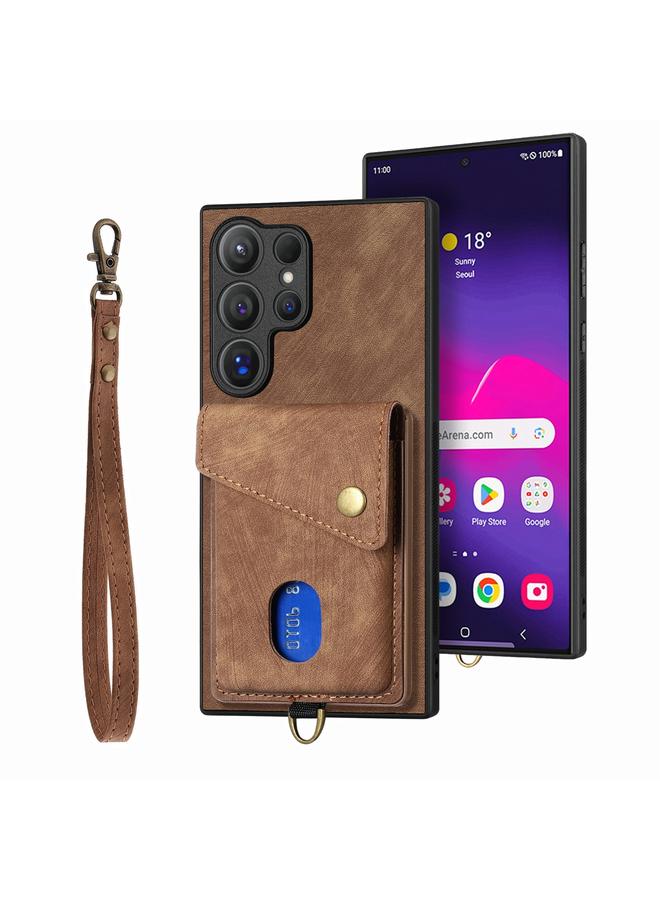 S-TOP Case For Samsung Galaxy S25 Ultra 5G Retro Card Wallet Fold Leather Phone Case with Strap - Image 1