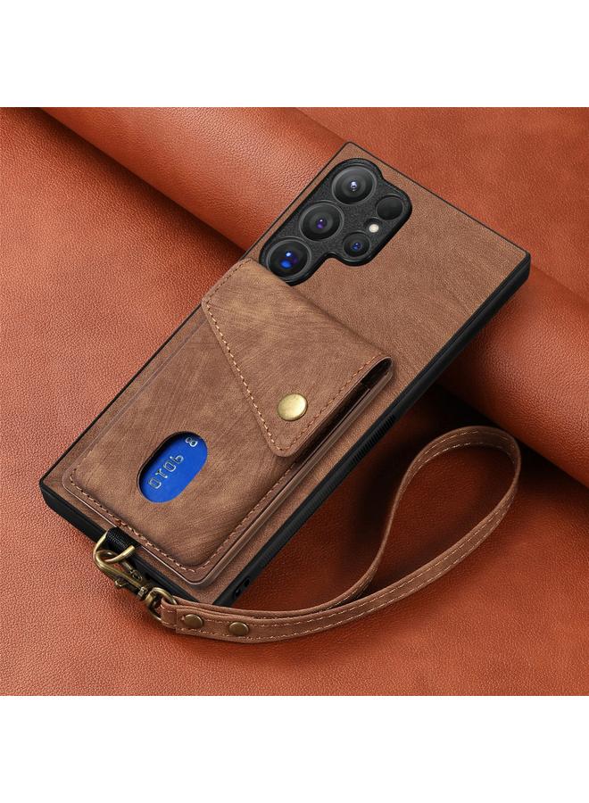 S-TOP Case For Samsung Galaxy S25 Ultra 5G Retro Card Wallet Fold Leather Phone Case with Strap - Image 5