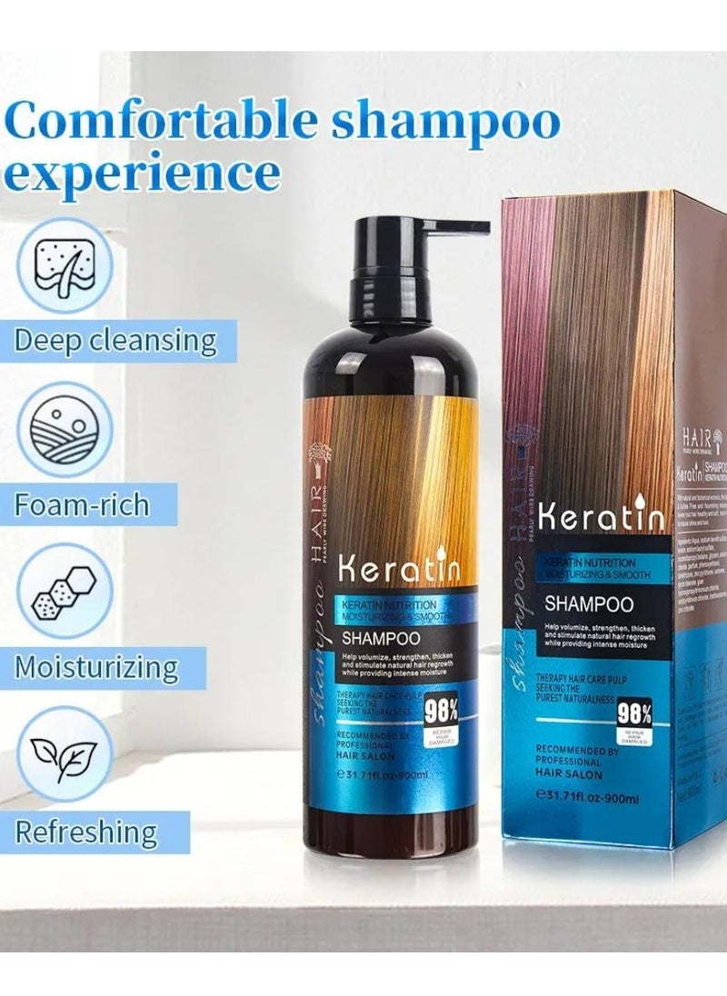 HAIR Pearly Wire Drawing 4Pcs Keratin Shampoo and Conditioner Set with Hair Serum and Creamy Hair Mask Keratin Smooth Moisturizing Hair Care Set Strengthening 98% Repair Damaged Hair with Keratin  - Image 2