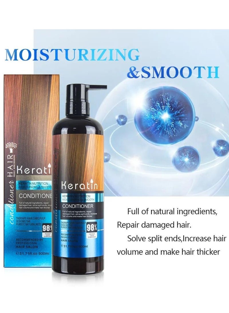 HAIR Pearly Wire Drawing 4Pcs Keratin Shampoo and Conditioner Set with Hair Serum and Creamy Hair Mask Keratin Smooth Moisturizing Hair Care Set Strengthening 98% Repair Damaged Hair with Keratin  - Image 3