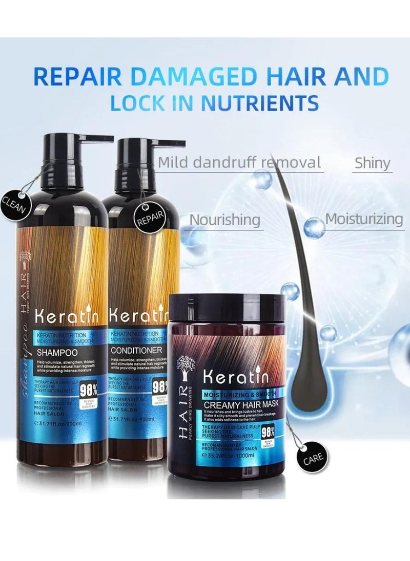 HAIR Pearly Wire Drawing 4Pcs Keratin Shampoo and Conditioner Set with Hair Serum and Creamy Hair Mask Keratin Smooth Moisturizing Hair Care Set Strengthening 98% Repair Damaged Hair with Keratin  - Image 4