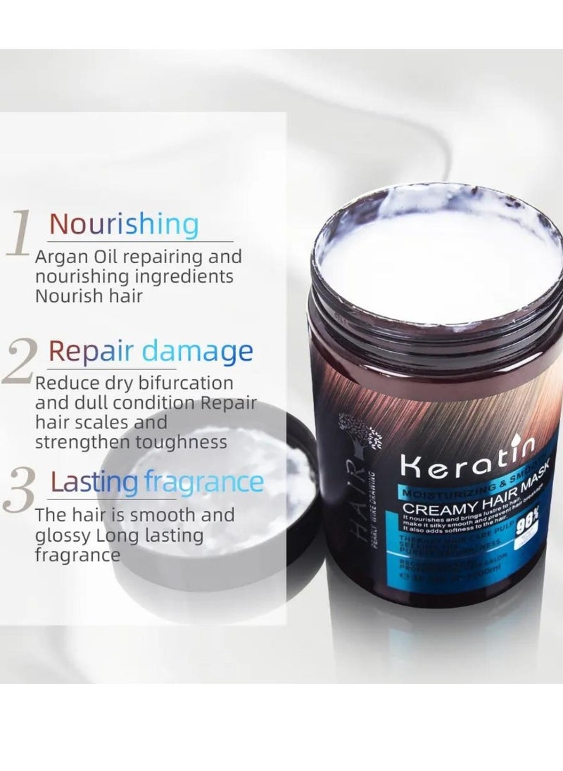 HAIR Pearly Wire Drawing 4Pcs Keratin Shampoo and Conditioner Set with Hair Serum and Creamy Hair Mask Keratin Smooth Moisturizing Hair Care Set Strengthening 98% Repair Damaged Hair with Keratin  - Image 5