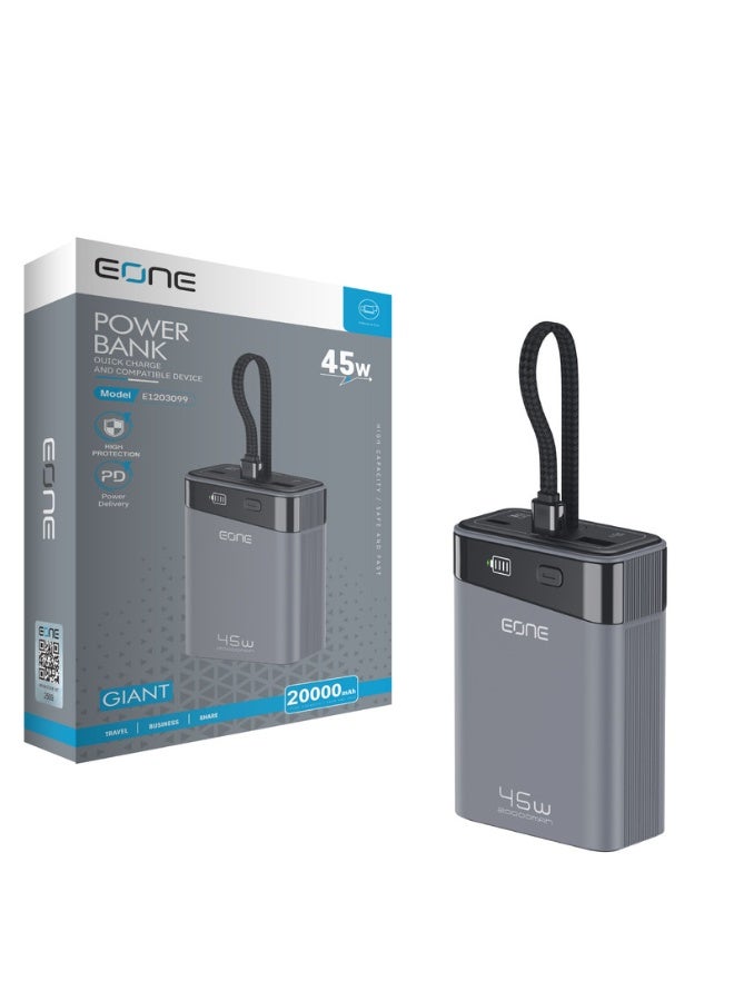 EONE GLANT Power Bank 20000mAh 45W Fast Charging, Multi-Port Portable Charger with LED Battery Display, External Battery for iPhone, Android, Tablet & Devices – Grey - Image 2