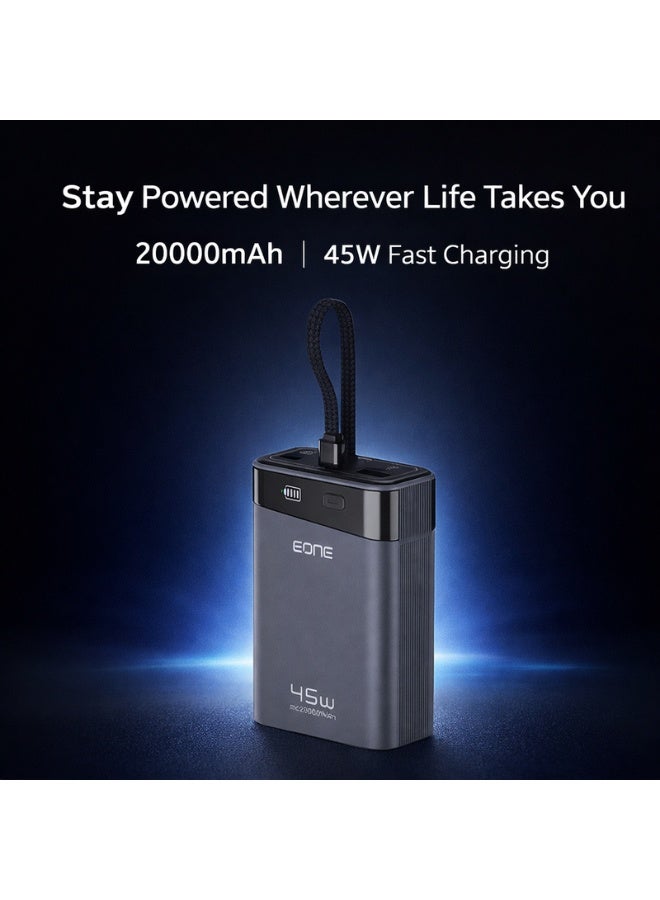 EONE GLANT Power Bank 20000mAh 45W Fast Charging, Multi-Port Portable Charger with LED Battery Display, External Battery for iPhone, Android, Tablet & Devices – Grey - Image 5