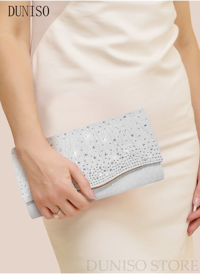 DUNISO - Women Shiny Glitter Evening Clutch Crossbody Bag Envelope Handbag Chain Purse for Wedding Formal Cocktail Party - Image 1