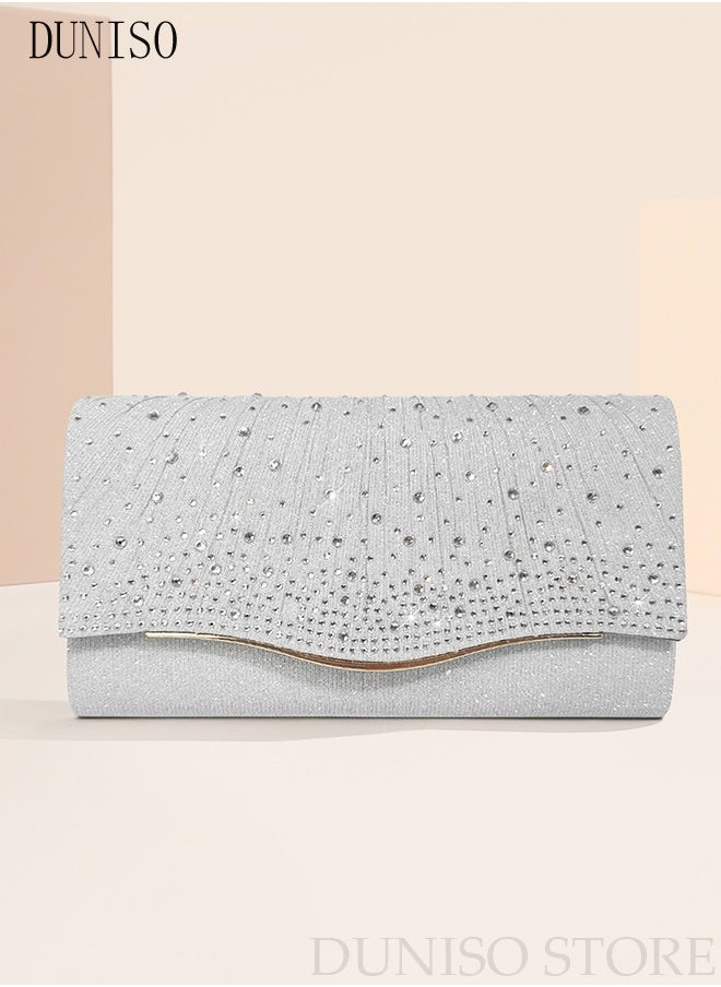 DUNISO - Women Shiny Glitter Evening Clutch Crossbody Bag Envelope Handbag Chain Purse for Wedding Formal Cocktail Party - Image 1