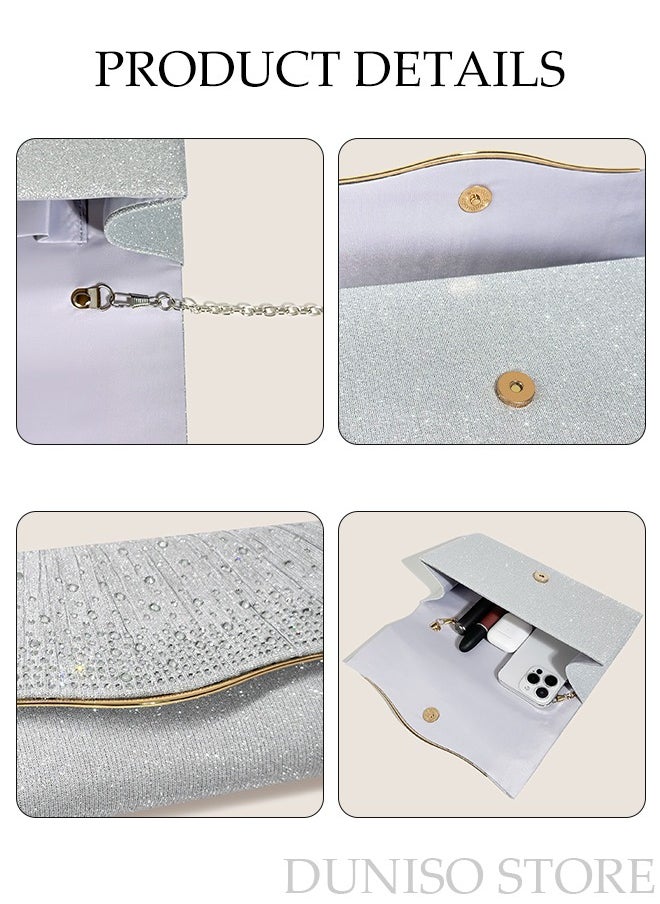 DUNISO - Women Shiny Glitter Evening Clutch Crossbody Bag Envelope Handbag Chain Purse for Wedding Formal Cocktail Party - Image 1