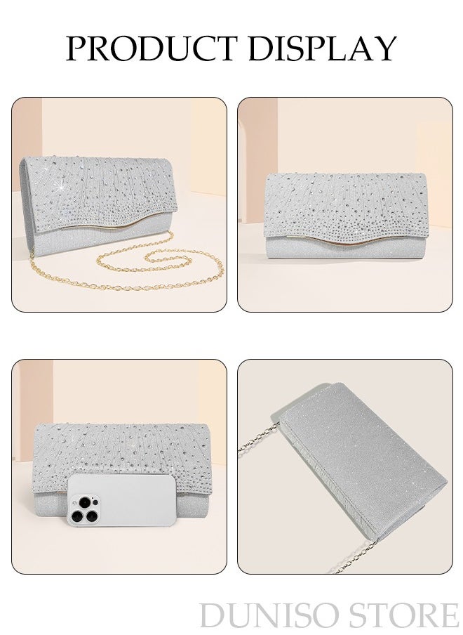 DUNISO - Women Shiny Glitter Evening Clutch Crossbody Bag Envelope Handbag Chain Purse for Wedding Formal Cocktail Party - Image 1