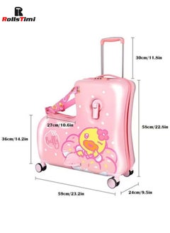 RollsTimi  Ride on Kids Luggage with Wheels for Girls and Boys,Hard-sided Kids Rolling Suitcase for Toddler,Pink  - Image 2