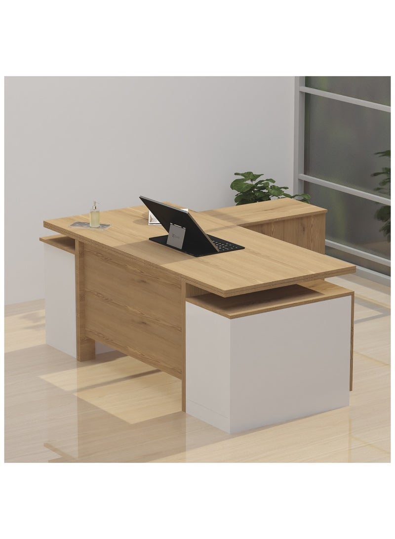ماهاماي مكتب عمل تنفيذي حديث من مجموعة ماهماي سامتيدا 193 مع خزانة ومكتب كمبيوتر محمول بلمسة نهائية خشبية، مثالي للمنزل والمكتب - لايت إمبيريا - Image 1