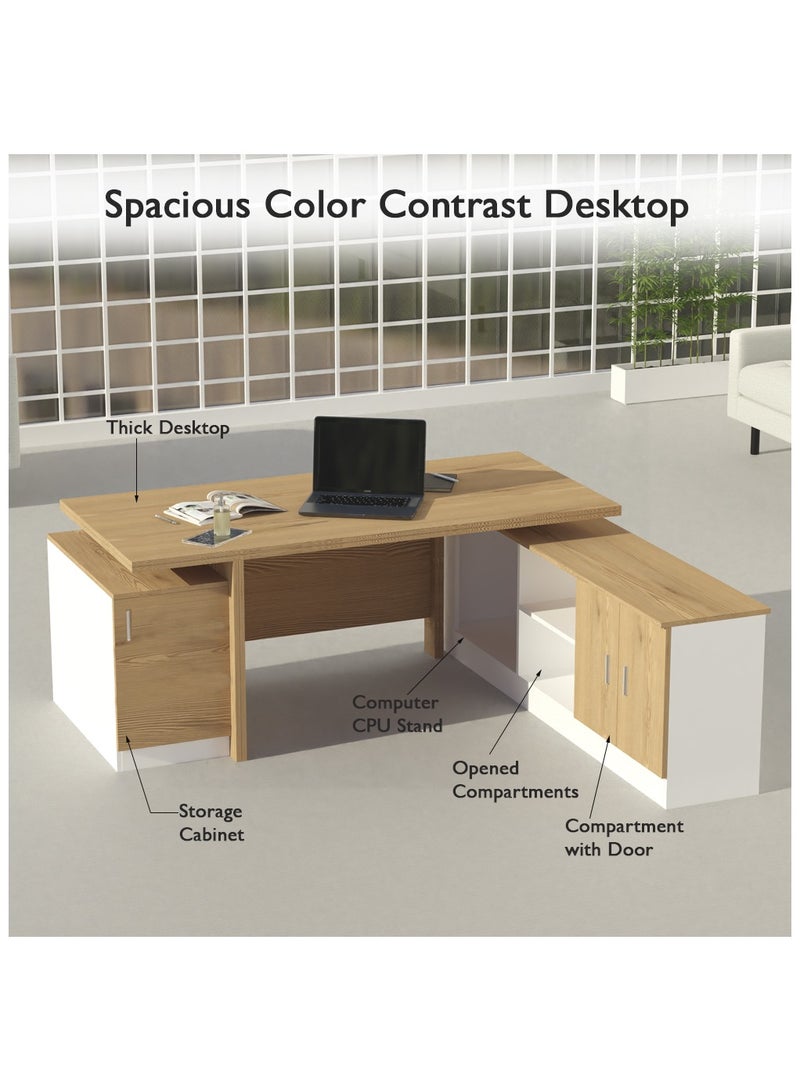 ماهاماي مكتب عمل تنفيذي حديث من مجموعة ماهماي سامتيدا 193 مع خزانة ومكتب كمبيوتر محمول بلمسة نهائية خشبية، مثالي للمنزل والمكتب - لايت إمبيريا - Image 3