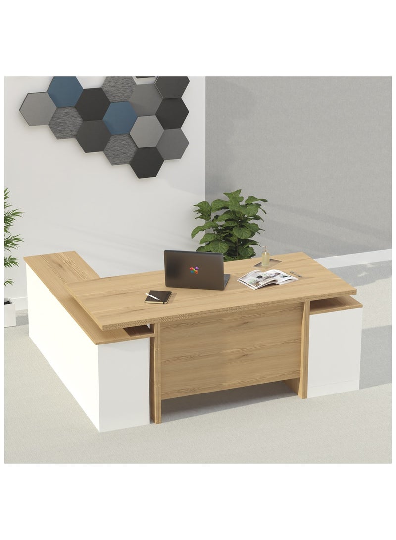 ماهاماي مكتب عمل تنفيذي حديث من مجموعة ماهماي سامتيدا 193 مع خزانة ومكتب كمبيوتر محمول بلمسة نهائية خشبية، مثالي للمنزل والمكتب - لايت إمبيريا - Image 4