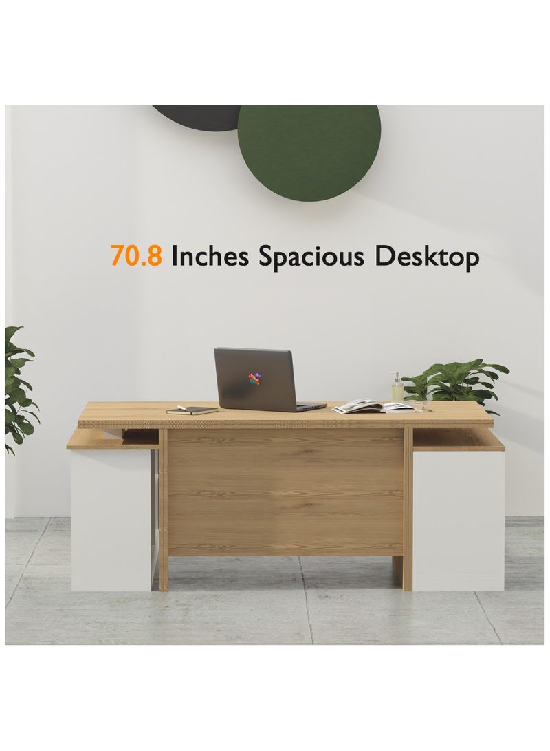 ماهاماي مكتب عمل تنفيذي حديث من مجموعة ماهماي سامتيدا 193 مع خزانة ومكتب كمبيوتر محمول بلمسة نهائية خشبية، مثالي للمنزل والمكتب - لايت إمبيريا - Image 5