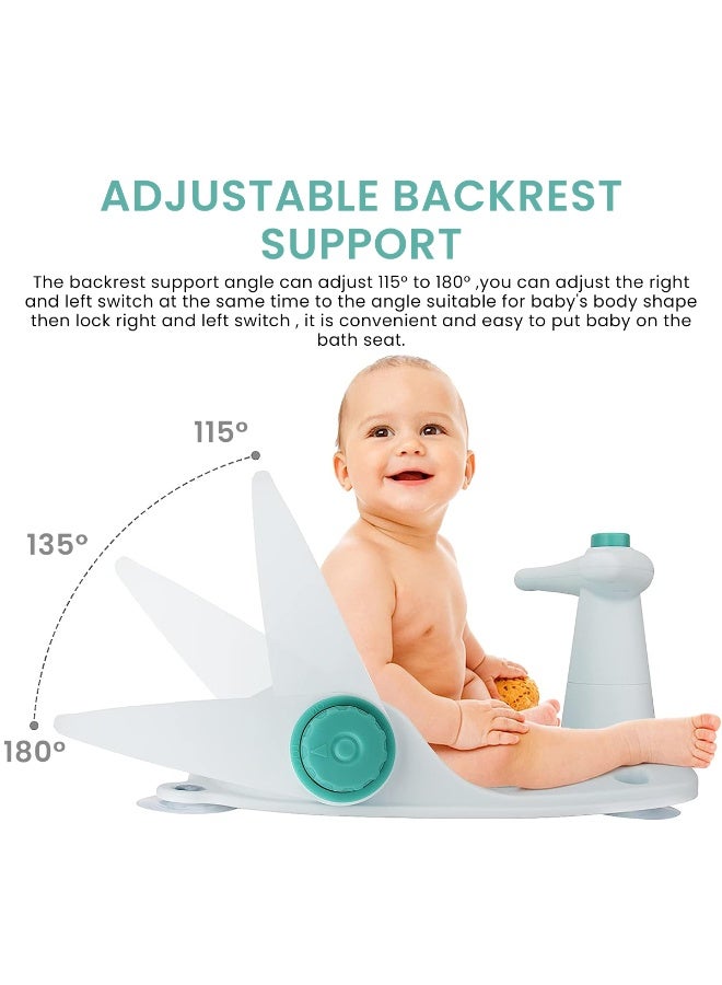 HASTHIP® Baby Bath Seat, Anti-Slip Bath Seat, with Water Spray and Suction Cup Newborn Infant Baby Bath Chair, Adjustable Backrest Support Bath Seat for Baby 6-18 Months(Greey) - Image 2