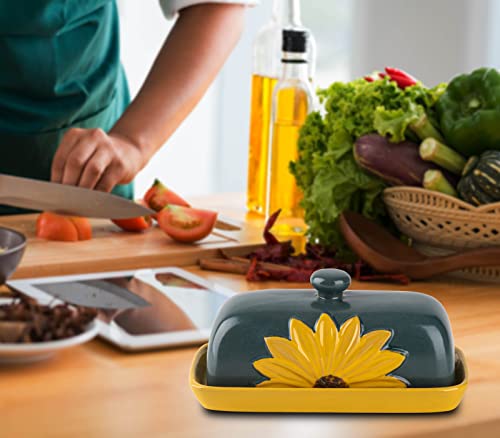 GABROC Butter Dish With Lid For Countertop Ceramic Butter Keeper Sunflower Butter Container Butter Holder Tray Large Covered Farmhouse - Image 4