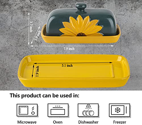 GABROC Butter Dish With Lid For Countertop Ceramic Butter Keeper Sunflower Butter Container Butter Holder Tray Large Covered Farmhouse - Image 3