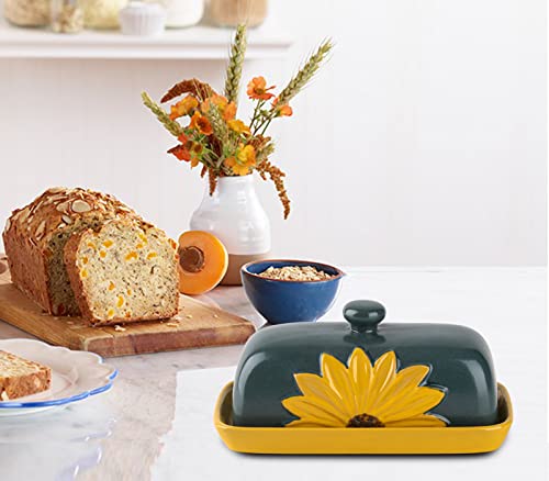 GABROC Butter Dish With Lid For Countertop Ceramic Butter Keeper Sunflower Butter Container Butter Holder Tray Large Covered Farmhouse - Image 5
