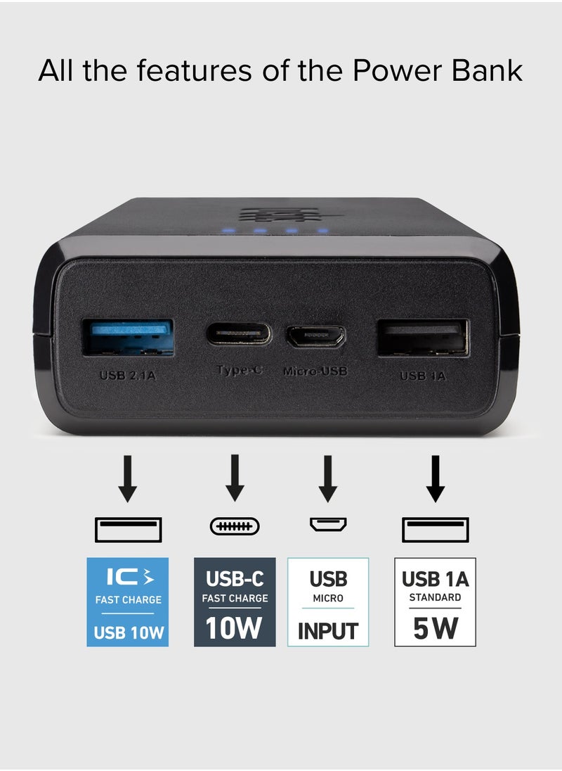SBS - شاحن باور بانك بسعة 20,000 مللي أمبير مزود بمخرجين USB مزود بتقنية الشحن الذكي ومدخل Micro USB ولون أسود يشحن ثلاثة أجهزة في نفس الوقت مثل iPhone وSamsung وغيرها. - Image 1
