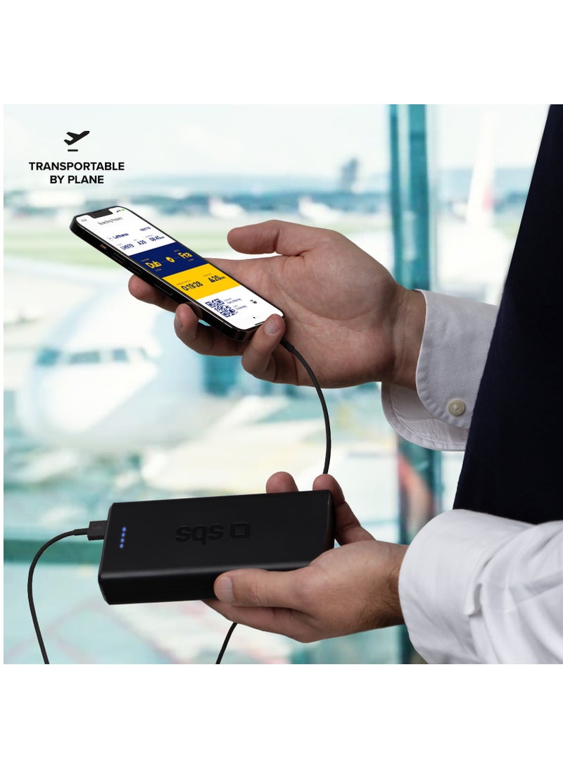 SBS - شاحن باور بانك بسعة 20,000 مللي أمبير مزود بمخرجين USB مزود بتقنية الشحن الذكي ومدخل Micro USB ولون أسود يشحن ثلاثة أجهزة في نفس الوقت مثل iPhone وSamsung وغيرها. - Image 1