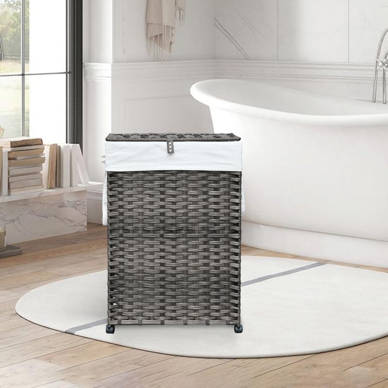 Hiagnete 88L Slim Laundry Hamper with Wheels, 23.3 Gallon Rolling Laundry Basket with Lid, Tall and Narrow Laundry Hamper with 2 Removable Liner & 3 Mesh Bags, Laundry Sorter for Bathroom, Grey - Image 3