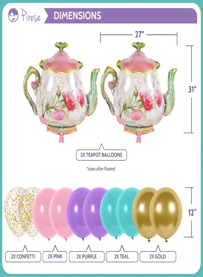 Pirese Tea Party Birthday Decorations, Pre-Strung Happy Birthday Banner with Tea Pot Balloons, Tea Party Supplies, Garden Tea Party Decor Kit for Girls Kids Women, Princess Tea Party Balloons - Image 4