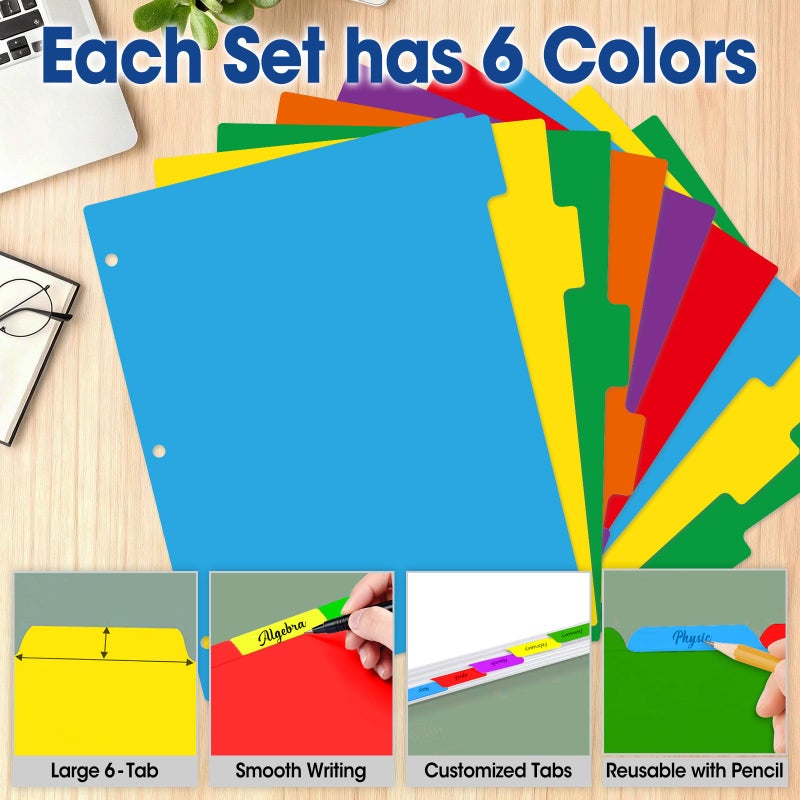 YesBes 102 Pcs Colored Binder Dividers with Tabs, 1/6 Cut Tabs, Dividers for 3 Ring Binder, Blank Write On Binder Dividers in 6 Tab Sets, Letter Size, 102 Dividers, 17 Sets, Multicolor - Image 4