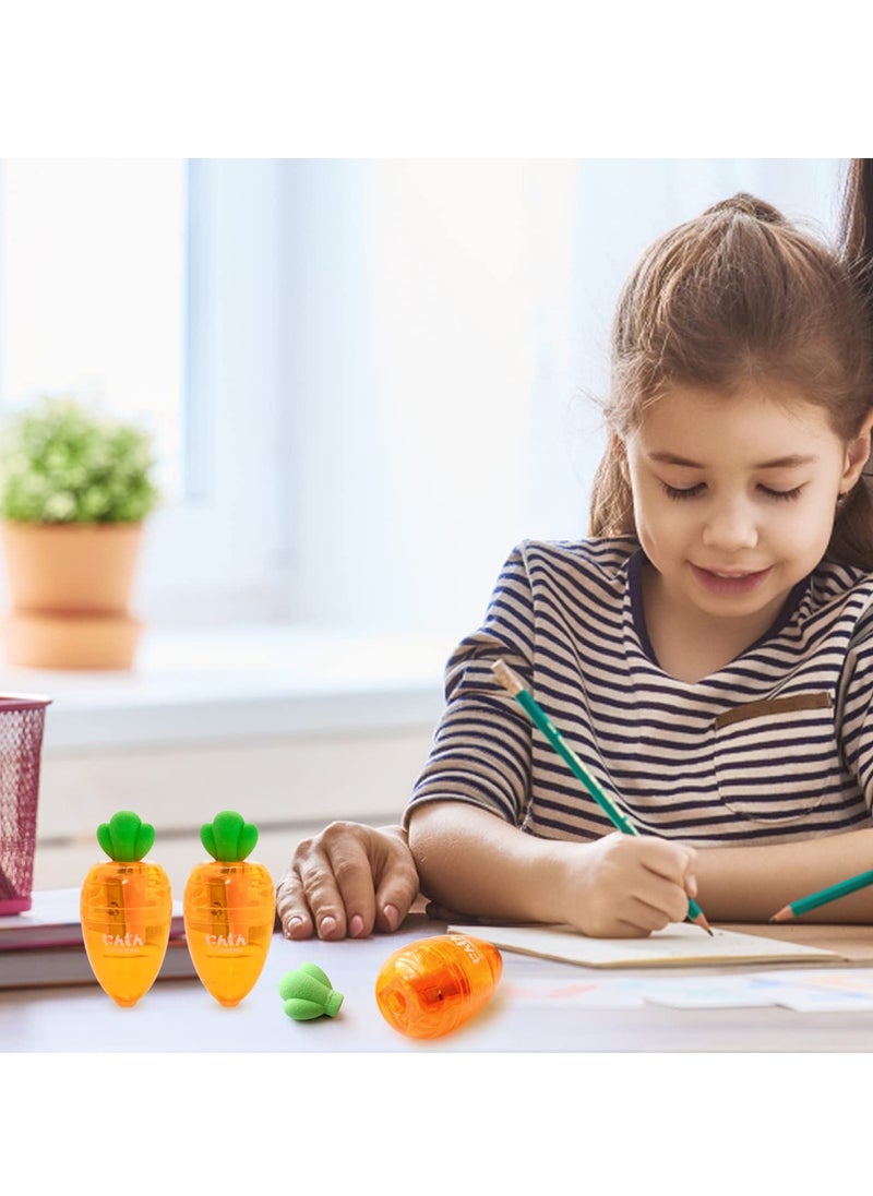 Generic Adorable Carrot-Shaped Manual Pencil Sharpeners for Kids, 4 Pack Cartoon Vegetable Design, Perfect for Standard and Jumbo Pencils  - Image 5