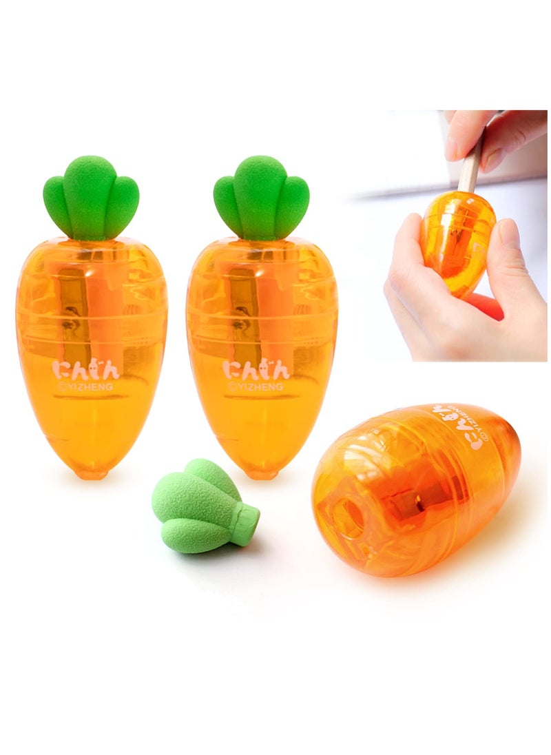 Generic Adorable Carrot-Shaped Manual Pencil Sharpeners for Kids, 4 Pack Cartoon Vegetable Design, Perfect for Standard and Jumbo Pencils  - Image 1