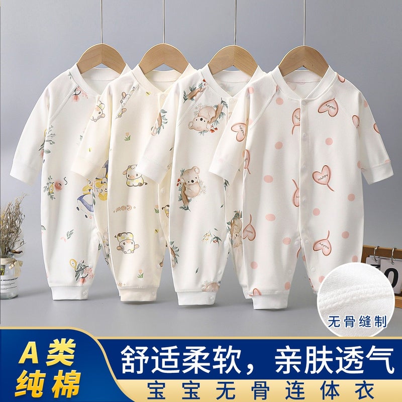 Heng Song Baby Long-Sleeve Cotton Romper | Newborn Infant Bodysuit | Soft Seamless Single-Breasted Crawling Outfit - Image 3